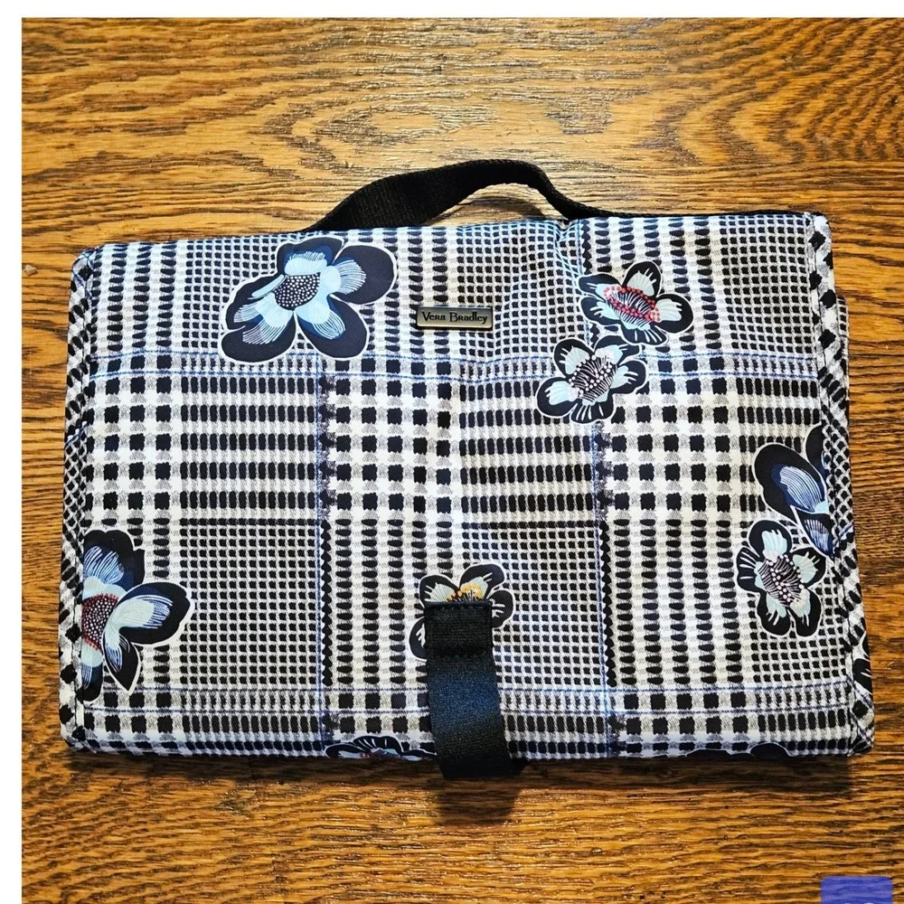 Vera Bradley Diaper Change Pad Plaid Floral Quilted Toiletry Bag Black Blue